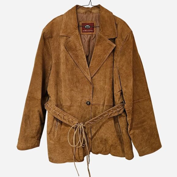 Source Unknown Jackets & Blazers - 90s boho hippie brown suede leather belted jacket